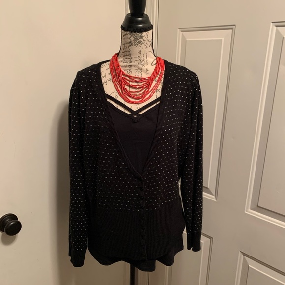 Lane Bryant polka dot black & white cardigan with buttons size 18 / 20 = 2X - Picture 2 of 11
